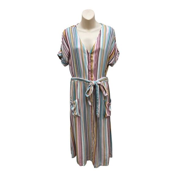 Chelsea & Theodore Rainbow Striped Multicolor Maxi Dress Size M Casual Relaxed - Picture 6 of 9